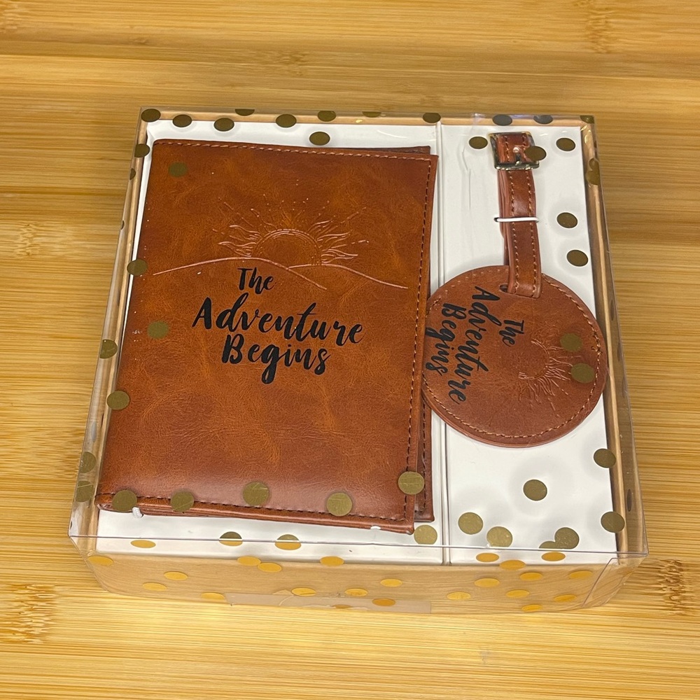 Brown Travel Set with Passport Holder and Luggage Tag